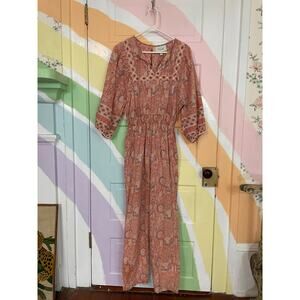 Cleobella Organic Cotton Boho Jumpsuit Medium Pink Paisley Tassel M